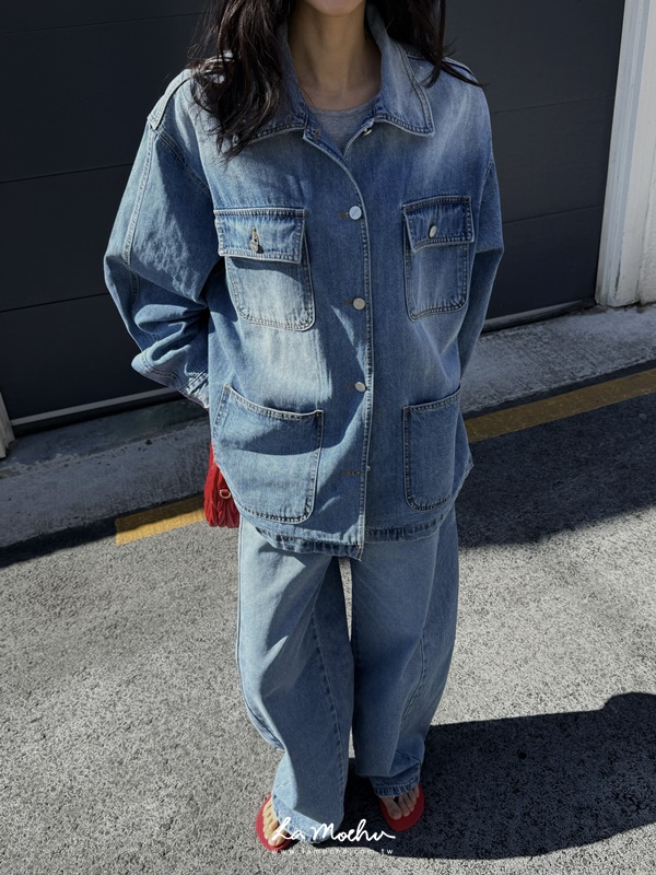 牛仔工裝中長版外套